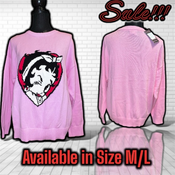 NWT: Betty Boop X Unique Vintage - Pink Betty Boop Love Heart Sweater (SIZE M/L) - Picture 6 of 6